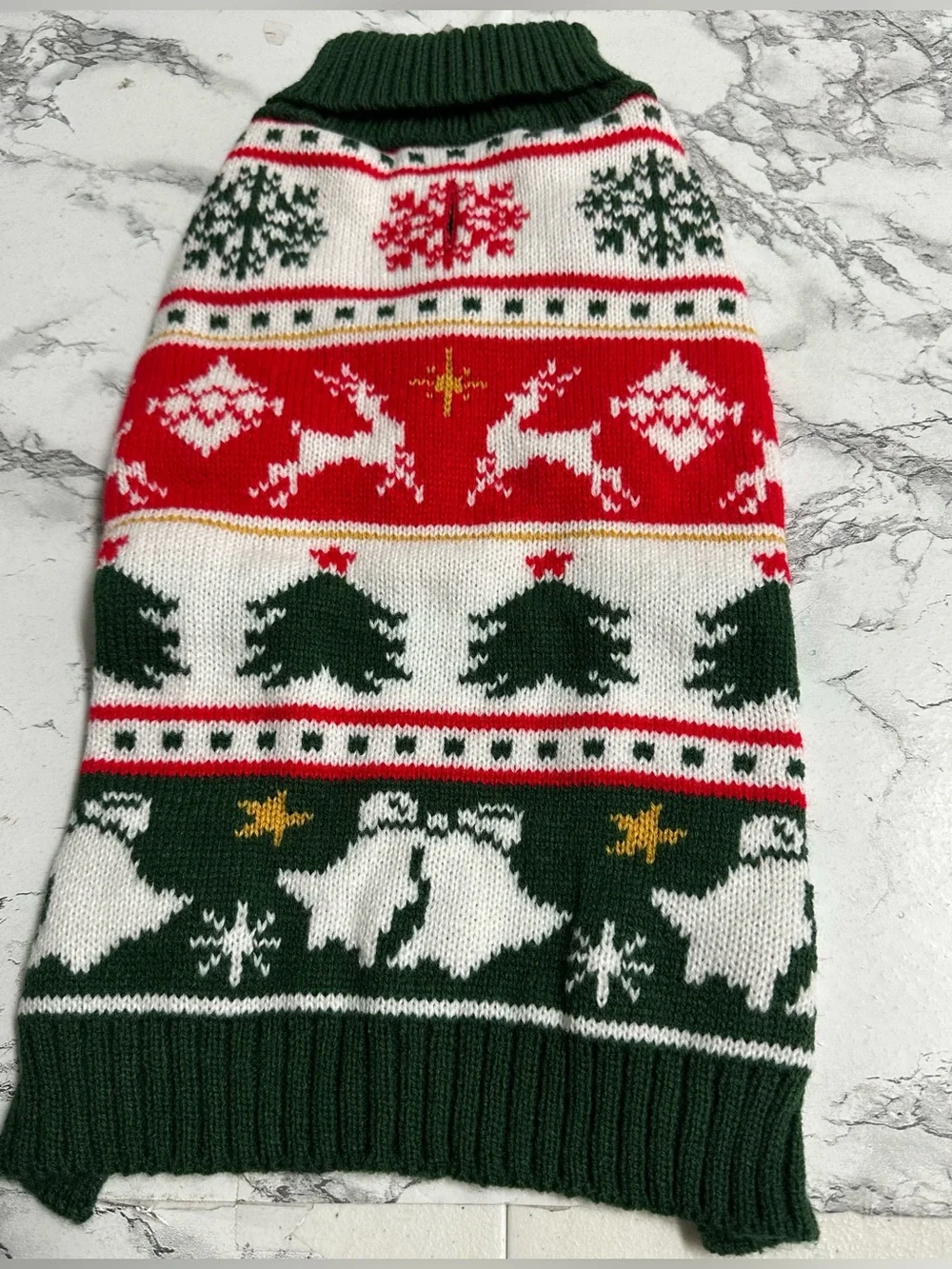 Holiday Knit Dog Sweater - Green & Red Festive Design Size S